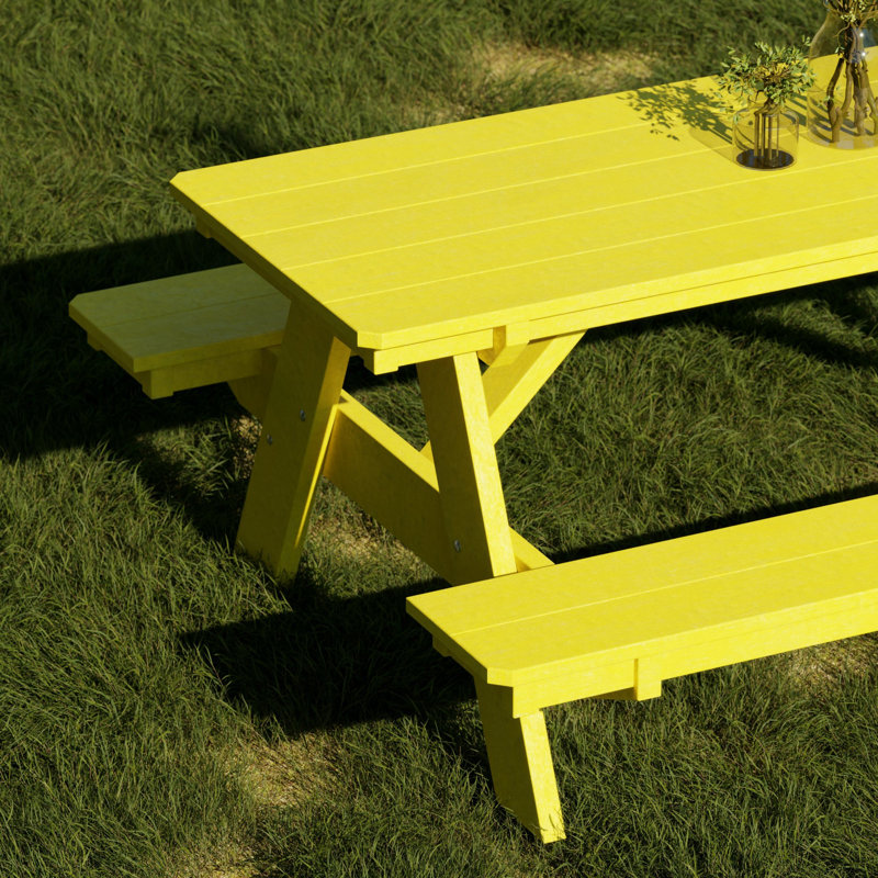 Table de pique-nique 72 "avec bancs attachés Heritage, Jaune citron