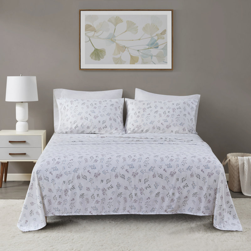 4 Pieces Cotton Flannel Printed Sheet Set