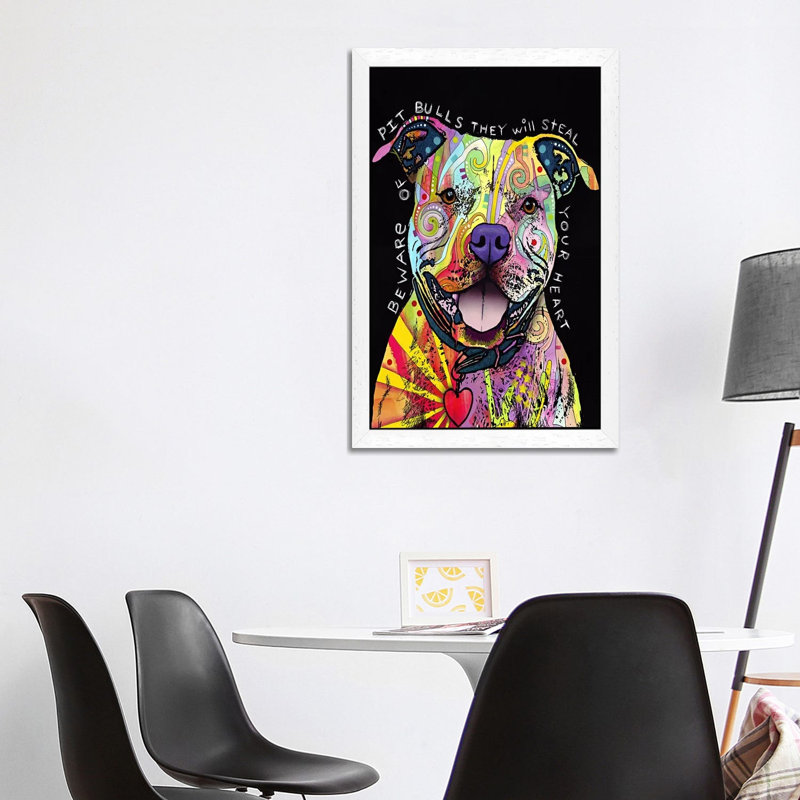 Beware Of Pit Bulls by Dean Russo - Floater Frame Print on Canvas, 101.6 cm H x 66.04 cm W, White Framed