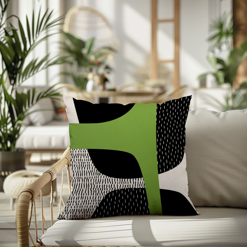 Coussin carré intérieur / extérieur pia, H 17 po x l 17 po, Chartreuse/Black/Off-White