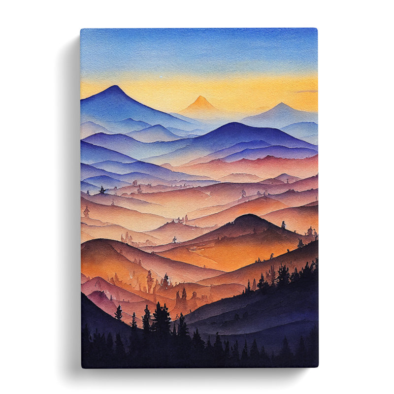 Watercolour Mountain Landscape No.4 - Wrapped Canvas, 50cm H x 35cm W x 3cm D