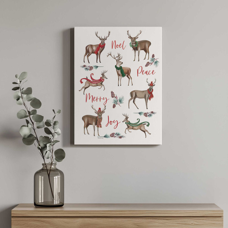 «Merry Reindeers» par Elizabeth Tyndall, reproduction d'art, L 12 po x H 16 po, Ne s’applique pas, Toile tendue