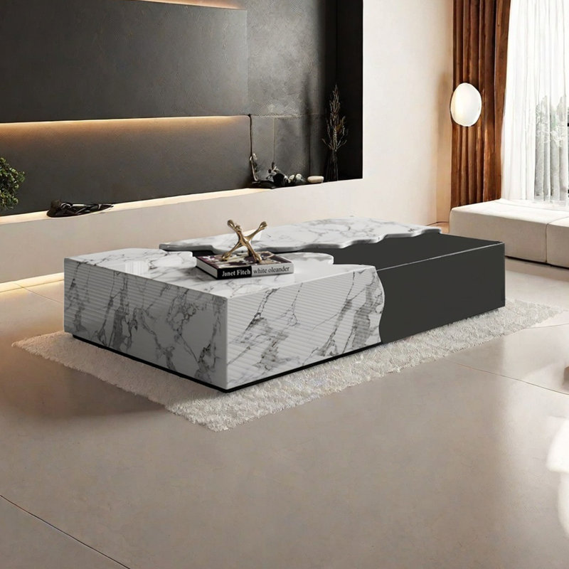 Stylish rectangular rock table, 12.6" H x 51.2" L x 27.6" W