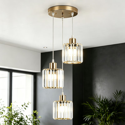 Stacyann 3 - Light Round Crystal Chandelier with Crystal Lampshade, Dining Room Light Fixture Over Table with Adjustable Height