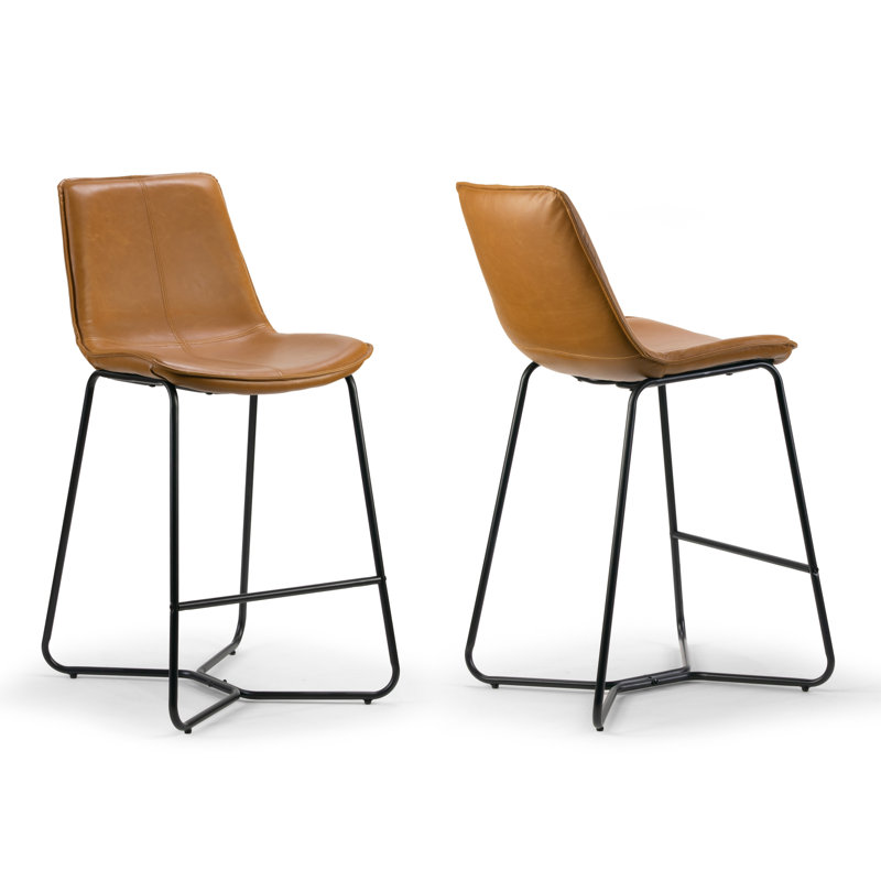 Alivia Upholstered Counter Stool with Metal Frame, Cappuccino Brown Faux Leather, Counter Stool (26" Seat Height)