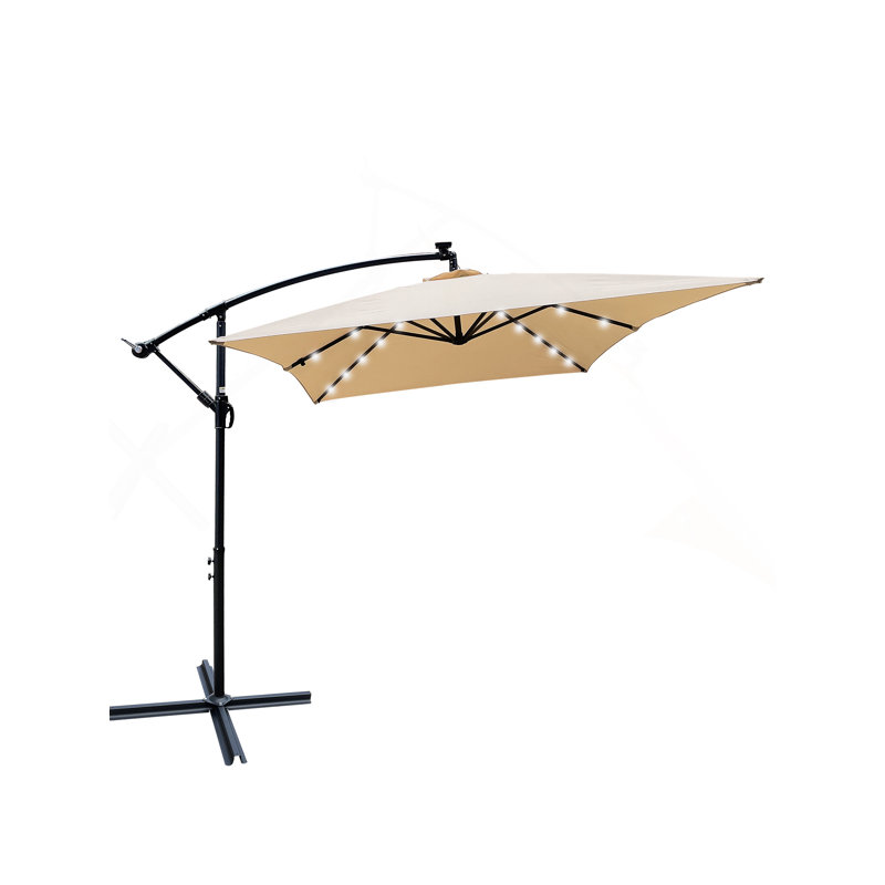 Parasol de patio extérieur à énergie solaire à DEL avec manivelle et croix, Tanné