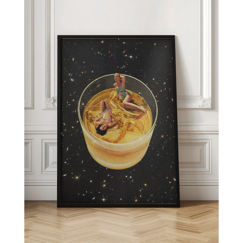 Art mural whisky besties - Sur les rochers, Cadre noir, H 28 po x l 40 po x P 4 po
