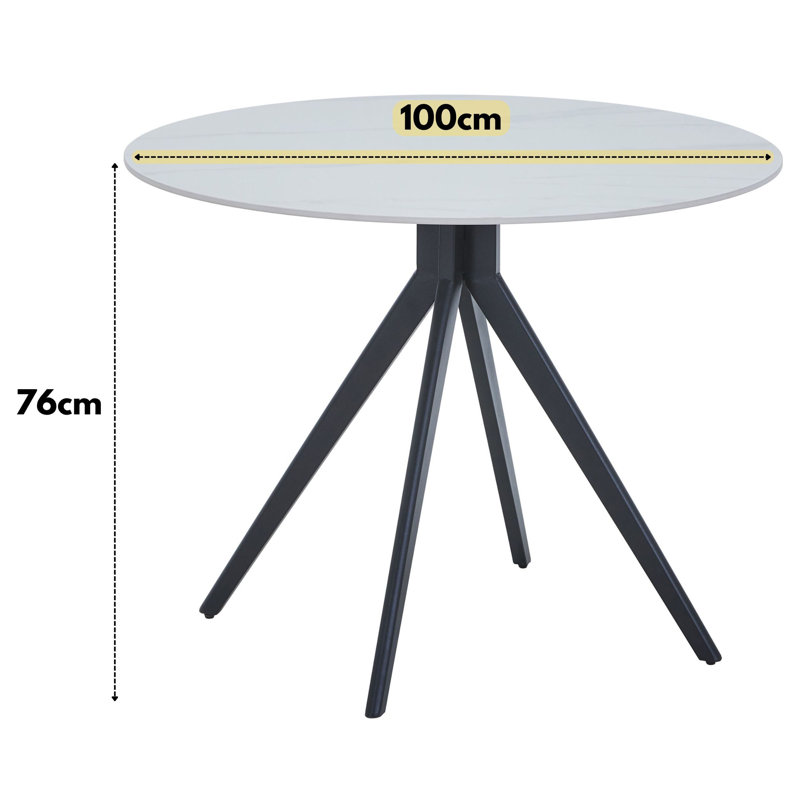 Aspen Sintered Stone Round Table with 4 Diamond Stitch Upholstered Fabric Chairs - Modern Dining Set, Blue