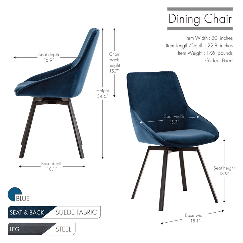 Kailyn Swivel Velvet Dining Chair with Steel Legs, Blue