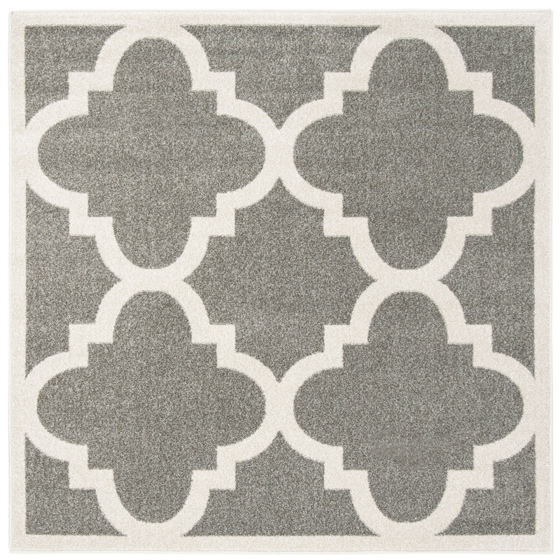 Ammundsen Geometric Dark Gray / Beige Area Rug, Square 7'