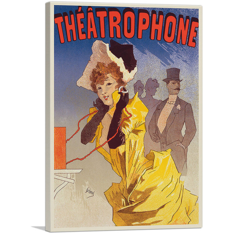 «Theatre Téléphone 1890» par Jules Cheret - Reproduction de publicité sur toile tendue, H 40 po x l 26 po x P 1,5 po