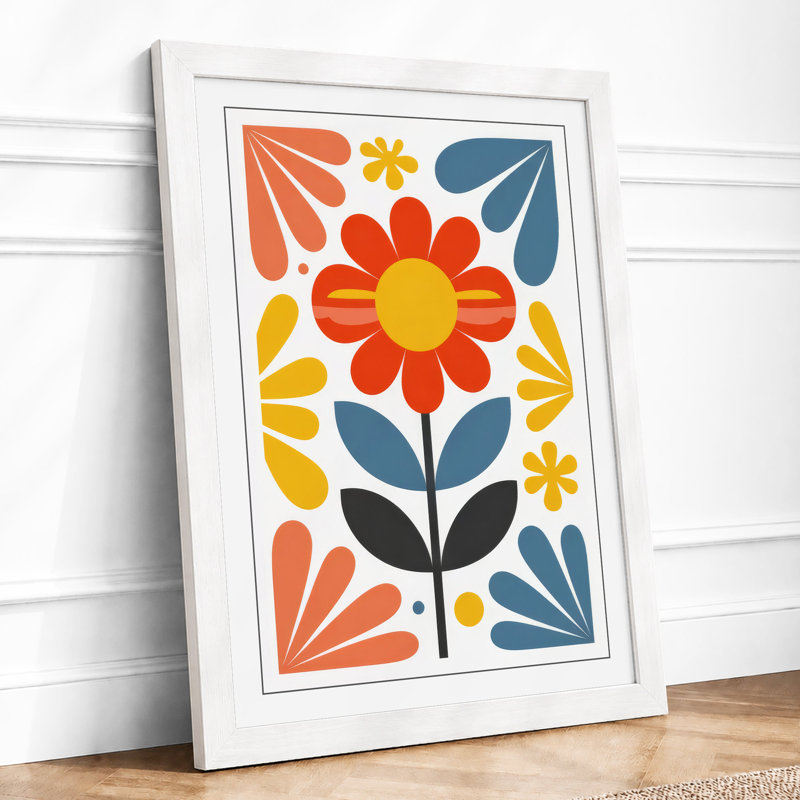 Sunburst Symmetry Botanical - Framed Print, A4 - 29.7 x 21.0 cm, White