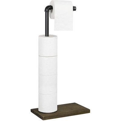 Porte-papier hygiénique sur pied avec base en bois massif