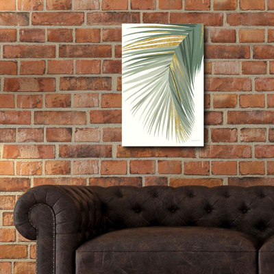  «Retro Big Leaf 2 Reversed Green Gold» par Danhui Nai, art mural en verre acrylique, 16 po x 24 po