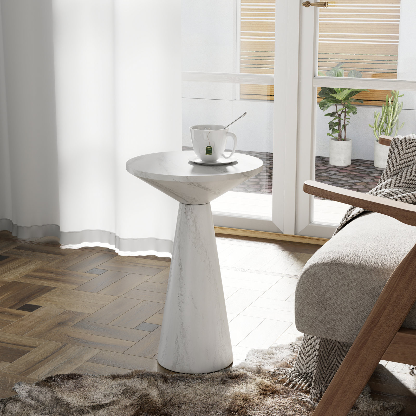 Bozovich Solid Wood End Table, 19.5" H x 13.5" W x 13.5" D, White Marble