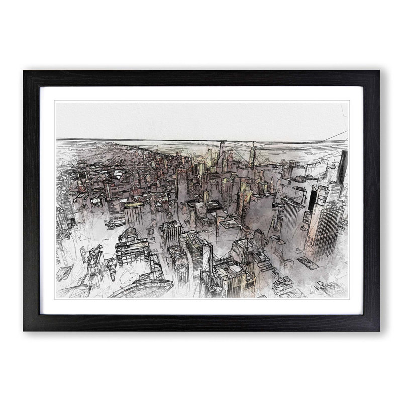 Flying over the Chicago Skyline in Abstract - Framed Print, Black, 40cm H x 60cm W x 2cm D