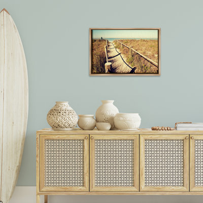 Sandy Path Railing Framed Floater Canvas By Gail Peck