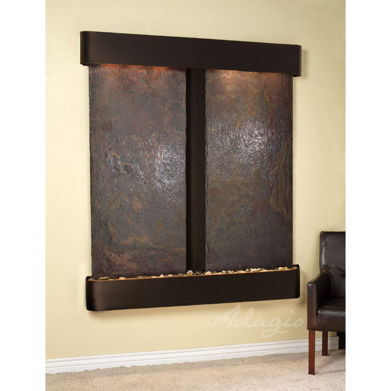 Cottonwood Falls Waterfall Fountain with Light, Blackened Copper, Silver Mirror, Rounded