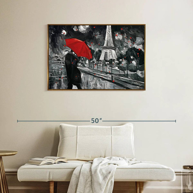 Paris Night Couple Pop, Cadre flottant doré, 37 po x 25 po