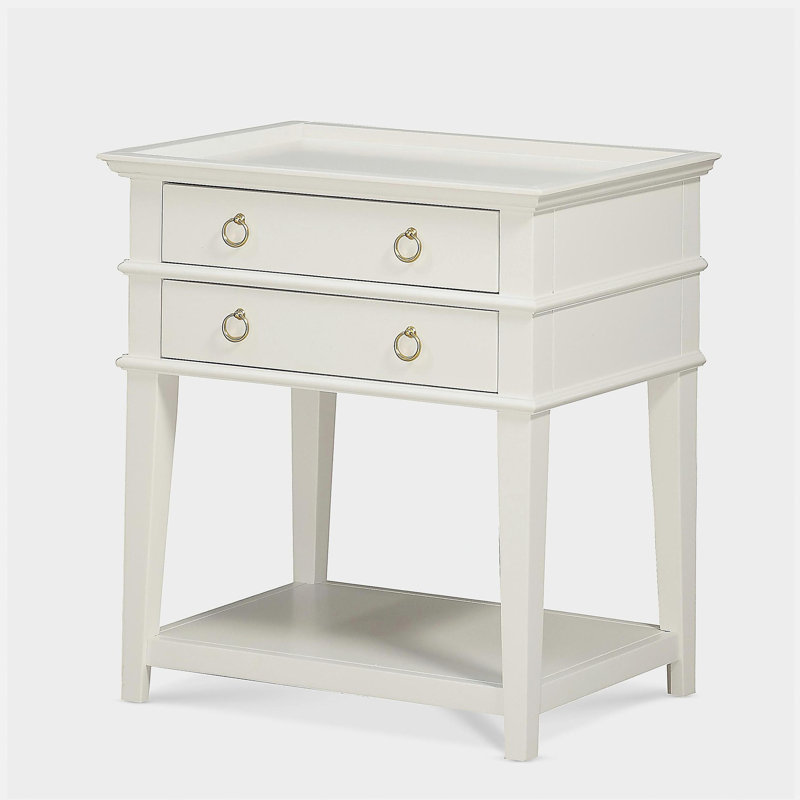Carmona White 2-Drawer Tray Top Nightstand