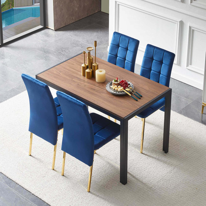 Ensemble de salle à manger 5 pièces, Bleu / doré
