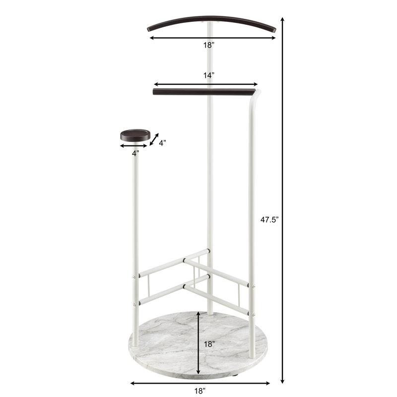 Scandia Valet Stand, Clothes Rack, Clothing Organizer With Tray, Hanger And Trousers Bar, Wood, Metal,, White