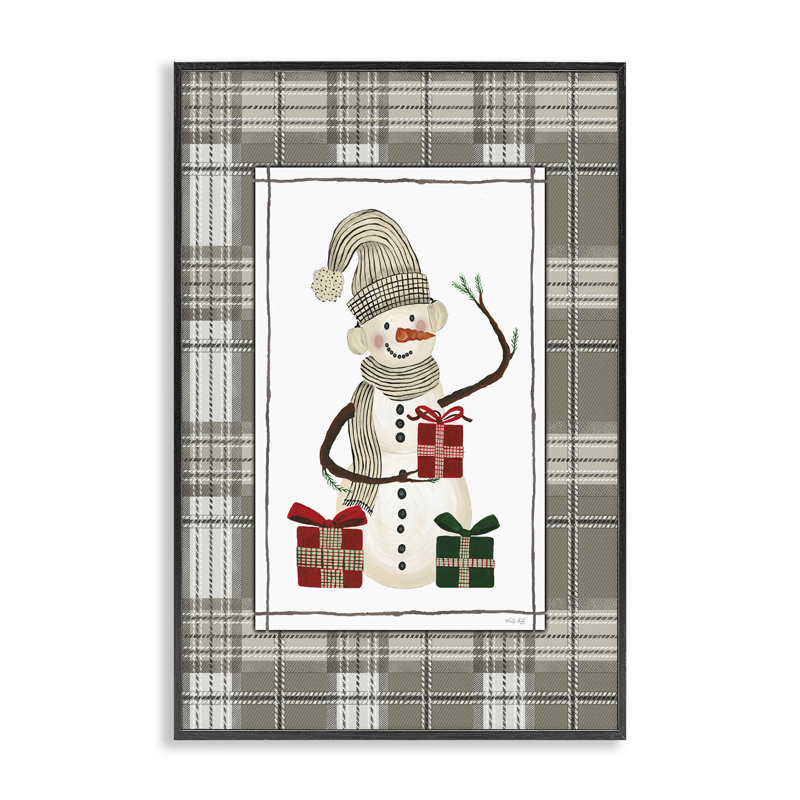 Cozy Winter Snowman, H 18 po x l 12 po, Giclée encadrée noir minuit