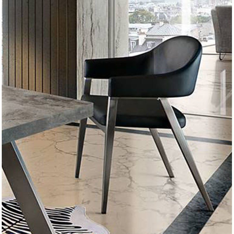 Adele Set Of Two Dining/Accent Chairs In Black Leatherette W/ Brushed Stainless Steel Leg, Black Faux Leather