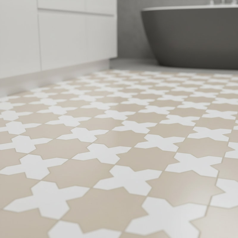 Porto Star+Cross 6.1 In. X 11.9 In. Porcelain Wall And Floor Tile (10.54 Sq. Ft. / Case), Taupe Star/White Cross