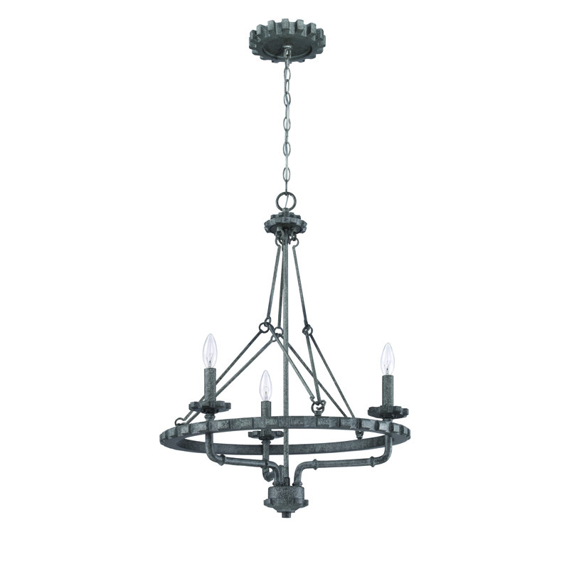 Lustre en roue de chariot à 3 lumières de style bougie