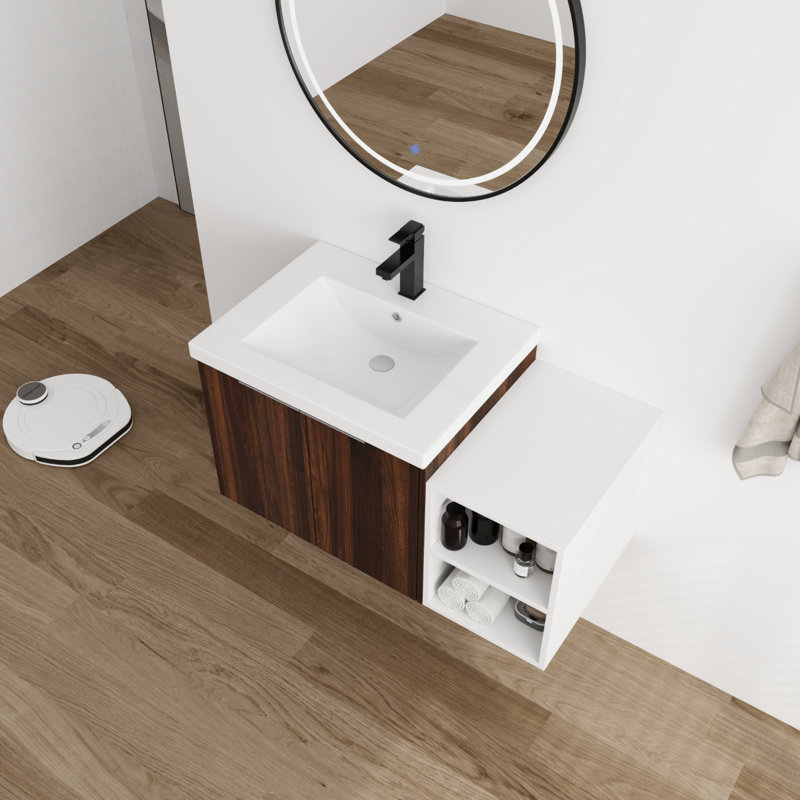 Meuble-lavabo simple 36 po avec comptoir en résine, Brun