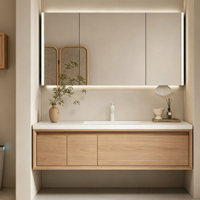 Japanese log style simple bathroom cabinet