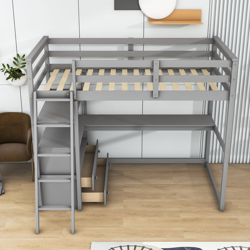 Dlayna Kids Twin Loft Bed with Drawers, Gray