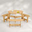 Table de pique-nique d'extérieur ronde avec bancs intégrés et trou pour parasol, idéale pour les repas sur la terrasse du jardin.