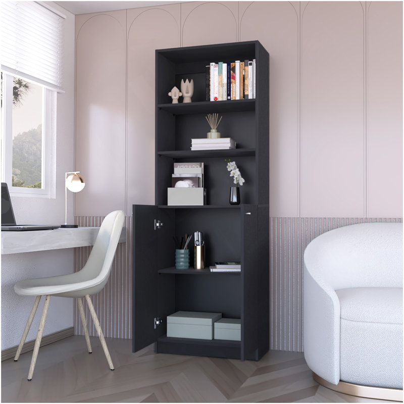 Bibliothèque à 2 portes Sutton, rangement avec tablettes à plusieurs niveaux et porte double, Noir