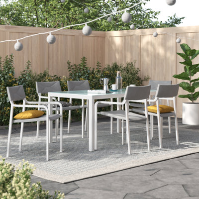 Ensemble repas d'extérieur en aluminium avec 6 chaises empilables Raleigh
