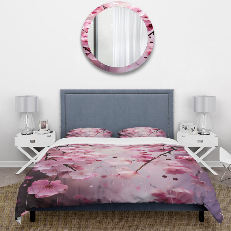 Ensemble de housse de couette cerisier rose en fleur 1 - cerisier rose, Housse de couette pour lit simple + 1 taie décora