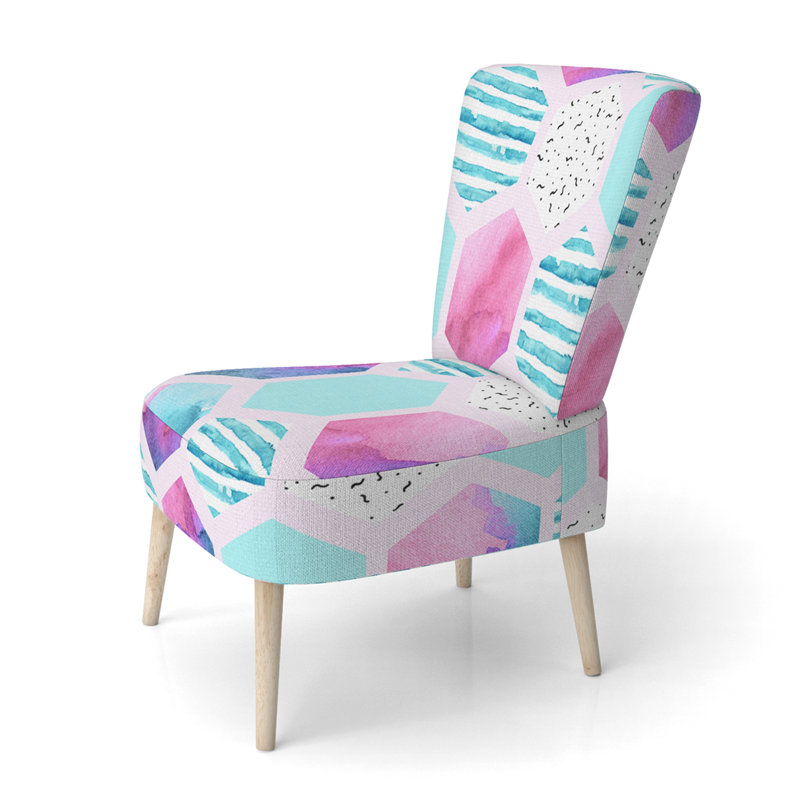Chaise d'appoint rembourrée à motif géométrique rose et bleu