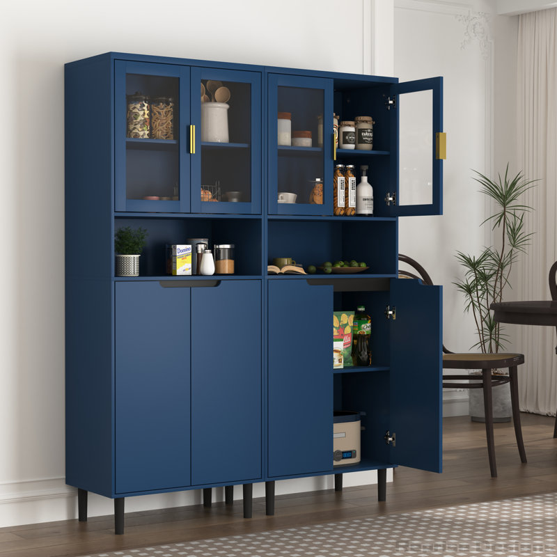 Grande armoire d'exposition avec rangement, Bleu