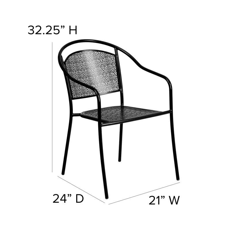Elegant Black Metal Indoor-Outdoor Rain Flower Design Arm Chair