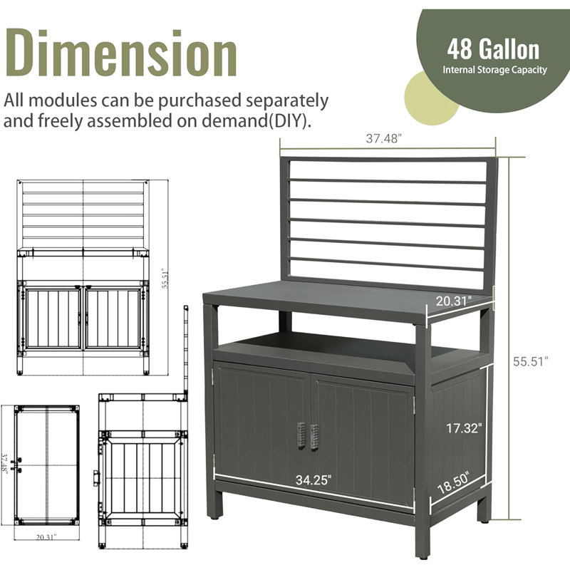 Armoire autoportante pour l'extérieur - Aluminium gris, comptoir en aluminium sécuritaire pour la cuisine