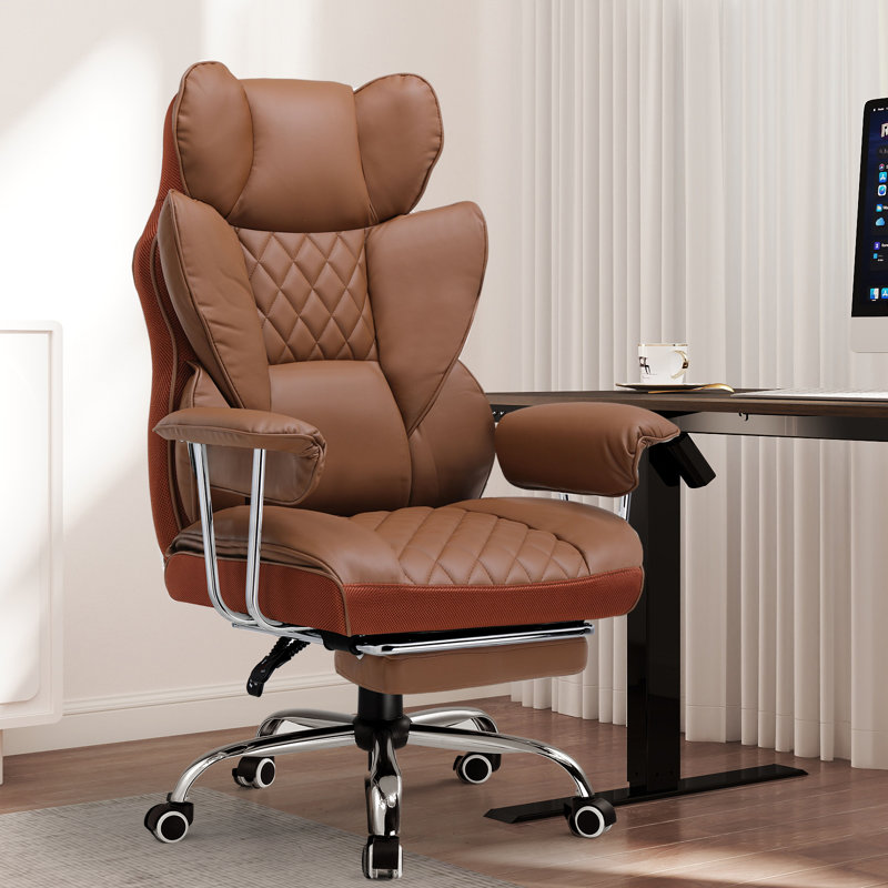 Inbox Zero Adjustable Reclining Ergonomic Faux Leather Swiveling PC & Racing Game Chair, Brown