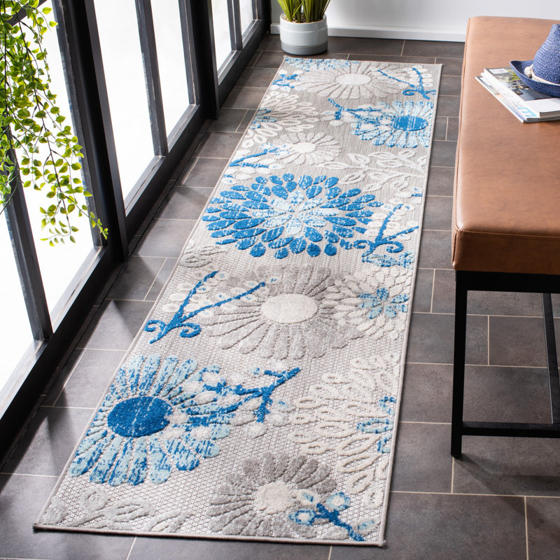 Kellems Indoor/Outdoor Grey/Royal Blue Rug, Runner 61 x 183cm
