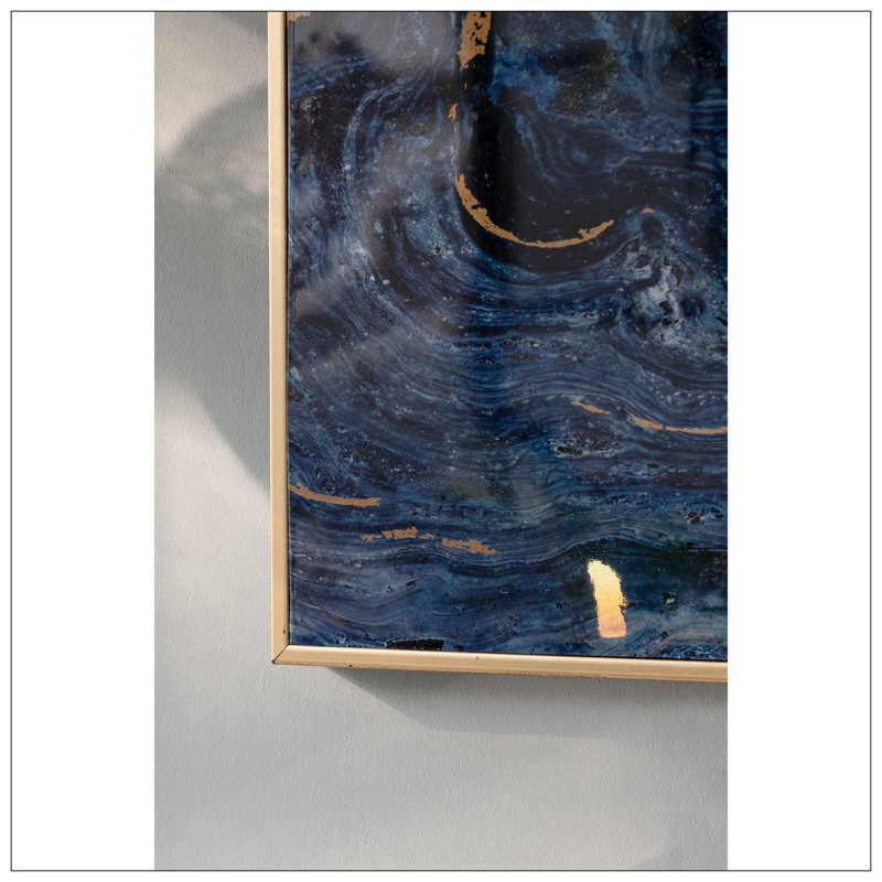 Ensemble de 2 panneaux d'art bleus et encadrés, conception marbrée unique