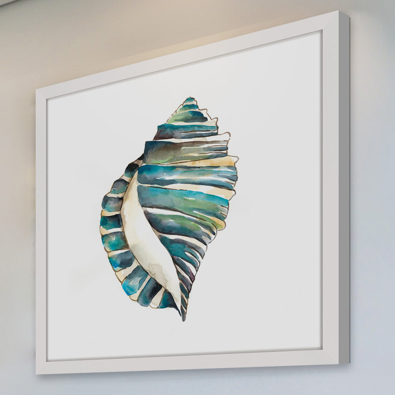 Aquarelle Shells I Coastal Canvas Print in White Frame