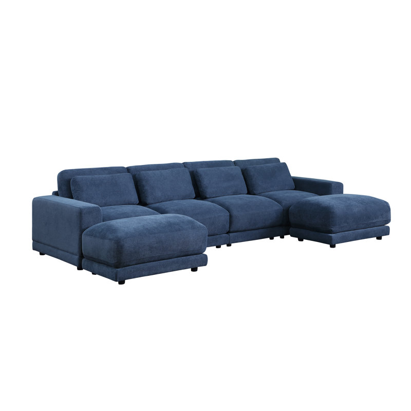 Upholstered Sectional Reversible, Blue Linen Blend