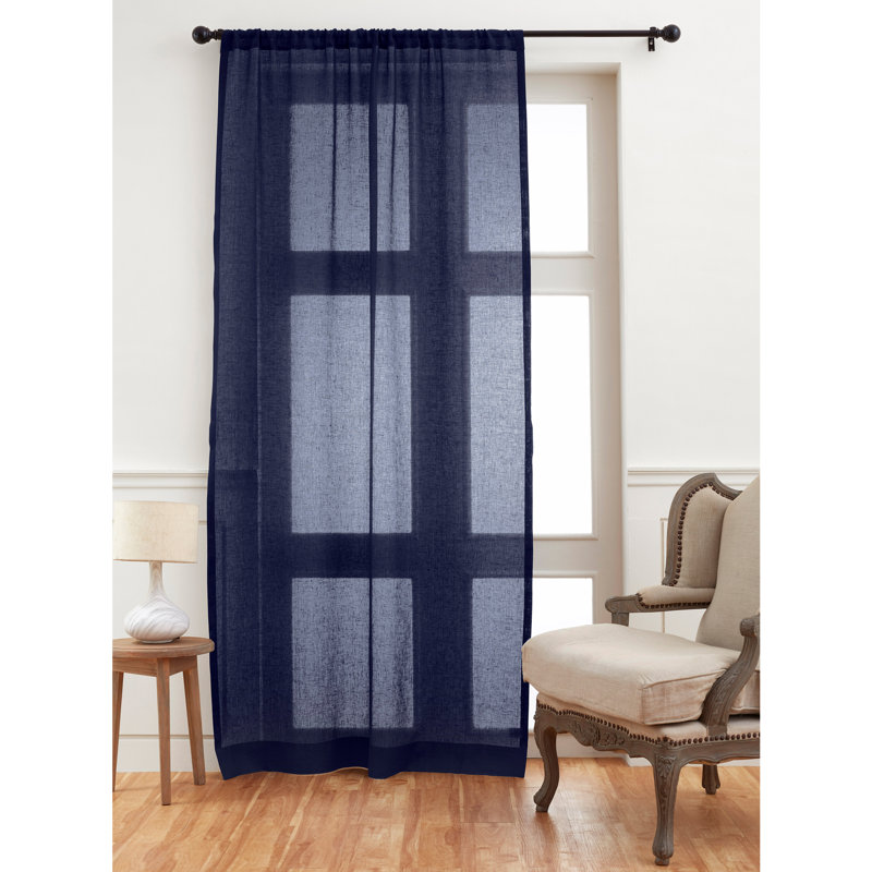 Sheer Curtain with Rod Pocket, Navy, 52" W x 120" L