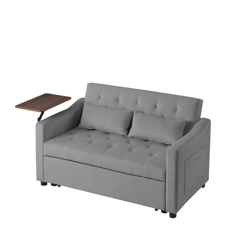 Lit moderne en velours gris, avec rotation de la table d'appoint, dossier et siège, se transforme en lit sans problème, 3 positions réglables, tissu doux et pieds en plastique, table rotative 360 ° facile à assembler,