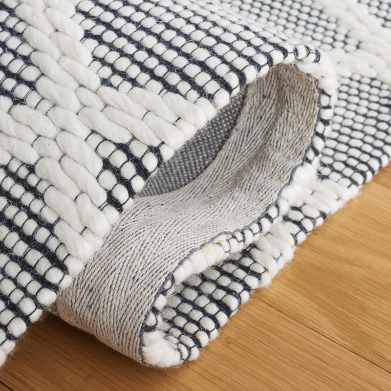Allyx Hand Woven Wool/Cotton Geometric Rug in Ivory/Black, Runner 2'3" x 8'