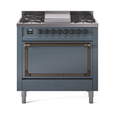 Cuisinière ILVE Nostalgie II Series 36 po à double combustible avec 6 brûleurs scellés et plaque de cuisson (gaz naturel, porte pleine)